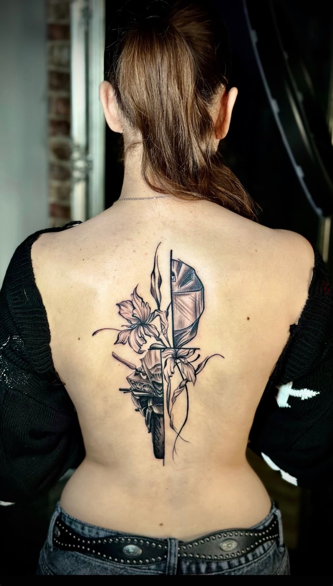 Vertical back tattoo by Cioffi Tattoo